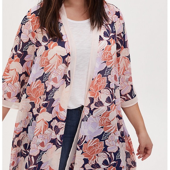 LIGHT PINK FLORAL CHIFFON HI-LO DUSTER KIMONO - Picture 2 of 4